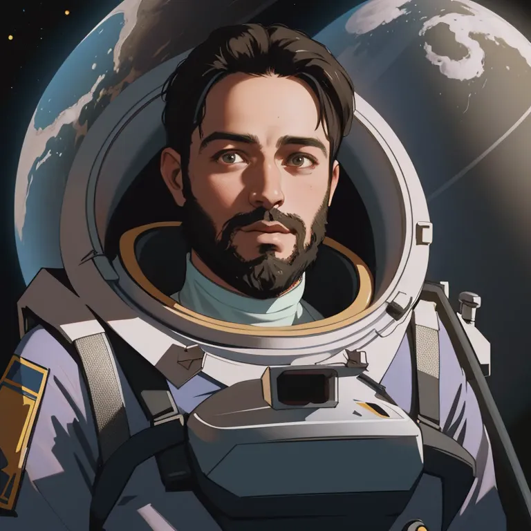 (a portrait of a man:1.1), the astronaut, bearded, observe the earth in space, background space, amazing cleavage, the content i...