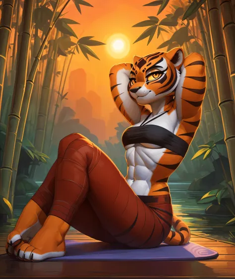 [master tigress], [Uploaded to e621.net; (Pixelsketcher), (wamudraws)], ((masterpiece)), ((HD)), ((solo portrait)), ((full body)), ((side view)), ((feet visible)), ((furry; anthro)), ((detailed fur)), ((detailed shading)), ((beautiful render art)), ((intri...