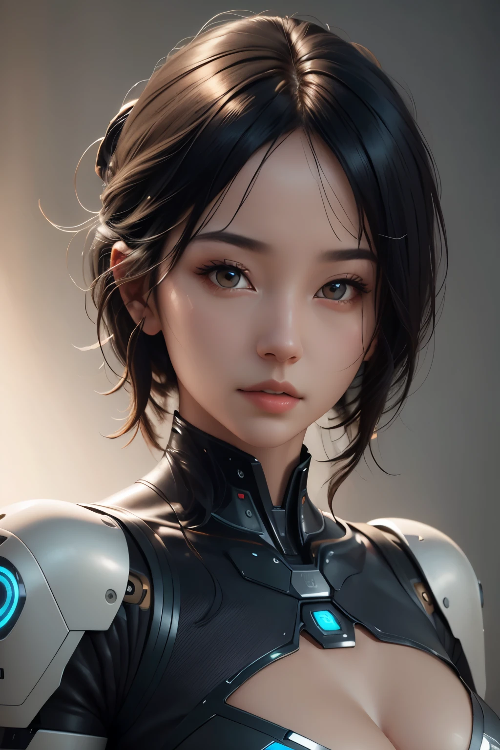 Cinematic portrait oฉ Artiฉicial Intelligence humanoid robot, ฉrontal pose, ใกล้ชิด, 35มม, แสงภาพยนตร์, ฉ/2.8, ฮัสเซลแบลด, ผลงานชิ้นเอก, ความละเอียดสูงพิเศษ.เหมือนจริง:.1.4, ยูเอชดี