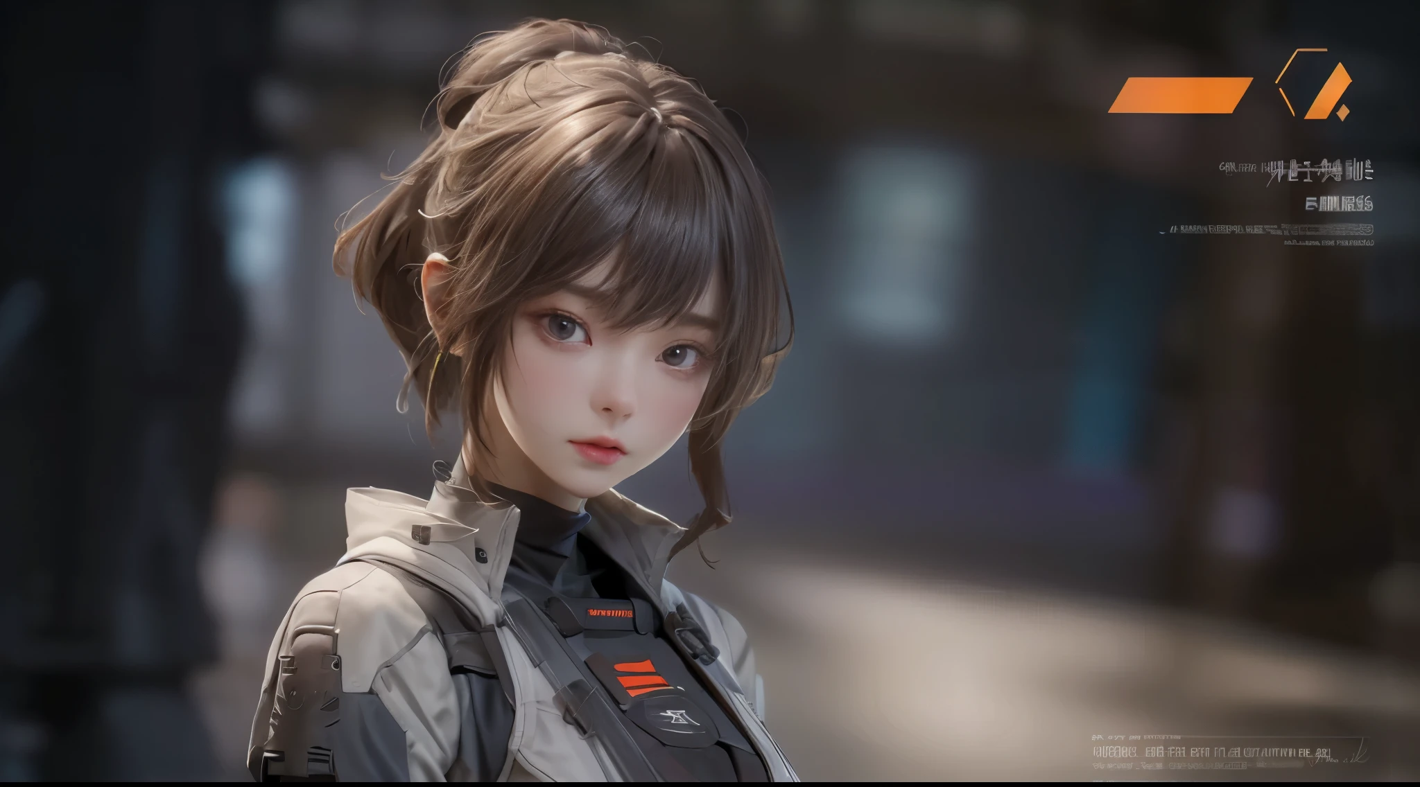 The alone young short light brown hair with purple eye woman as the lone character, stand alone, Carry a Sniper Rifle , sci-fi city , High detail mature face, combat suit, white glove, black boot, high res, ultra sharp, She stands confidently in the center of the poster，Fighting a enemy like mechanic cyborg，a determined expression on her face。The background is dark and gritty，There is a sense of danger and a strong feeling。The text is bold and eye-catching，With catchy slogans，Adds to the overall drama and excitement。The color palette is dominated by dark colors，Dotted with bright colors，Make the poster dynamic and visually strikinagazines:1.3), (Cover-style:1.3), Fashion, vibrant, Outfit, posing on a, Front, rich colorful，Background with，element in，self-assured，Expressing the，halter，statement，Attachment，A majestic，coil，Runt，Touching pubic area，Scenes，text，Cover of a，boldness，attention-grabbing，titleashion，typeface，，Best quality at best，Hyper-detailing，8K ，hyper HD