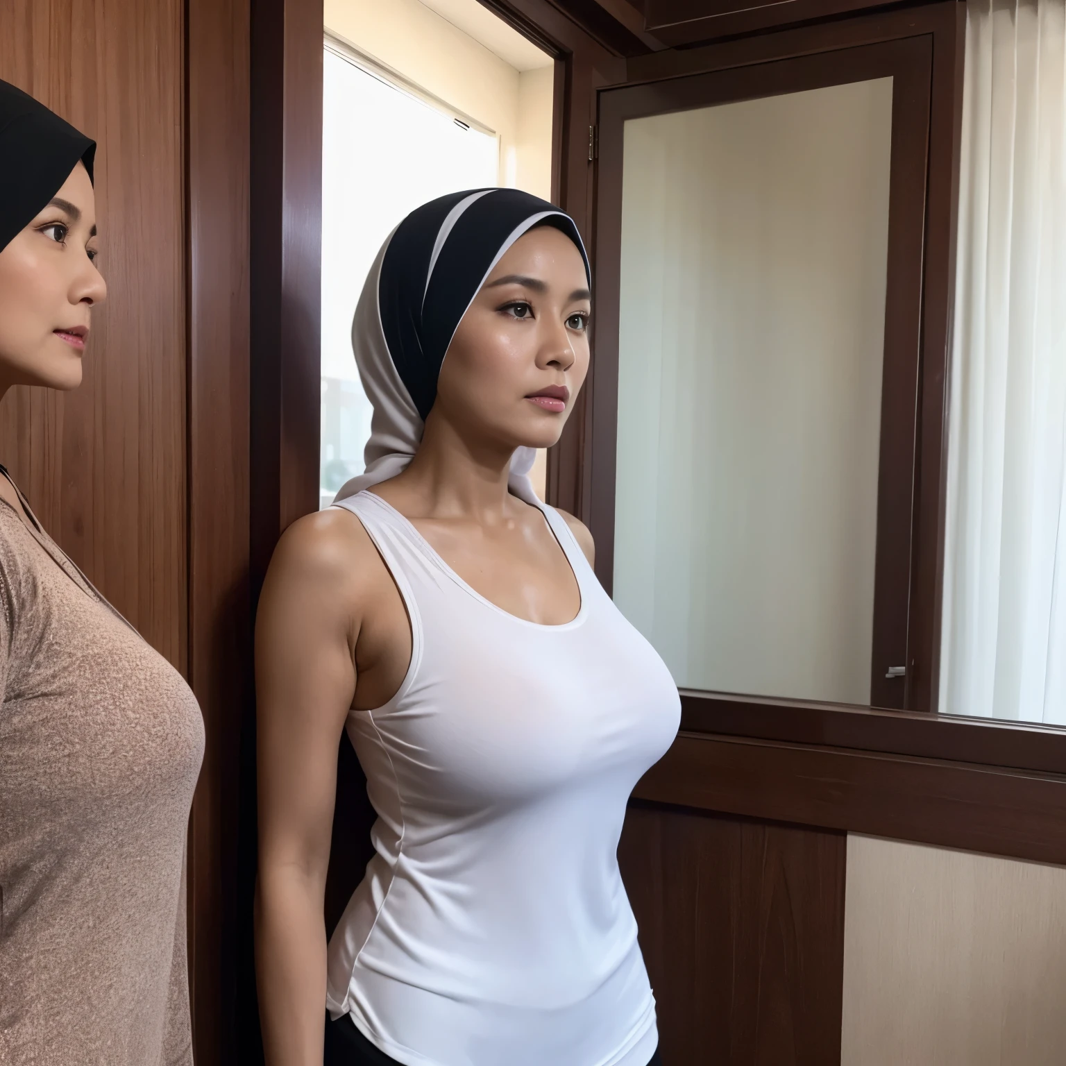 58 years Old, Hijab Indonesian mature woman, Big Tits : 96.9, Gamis, Breast  about To burst out - SeaArt AI