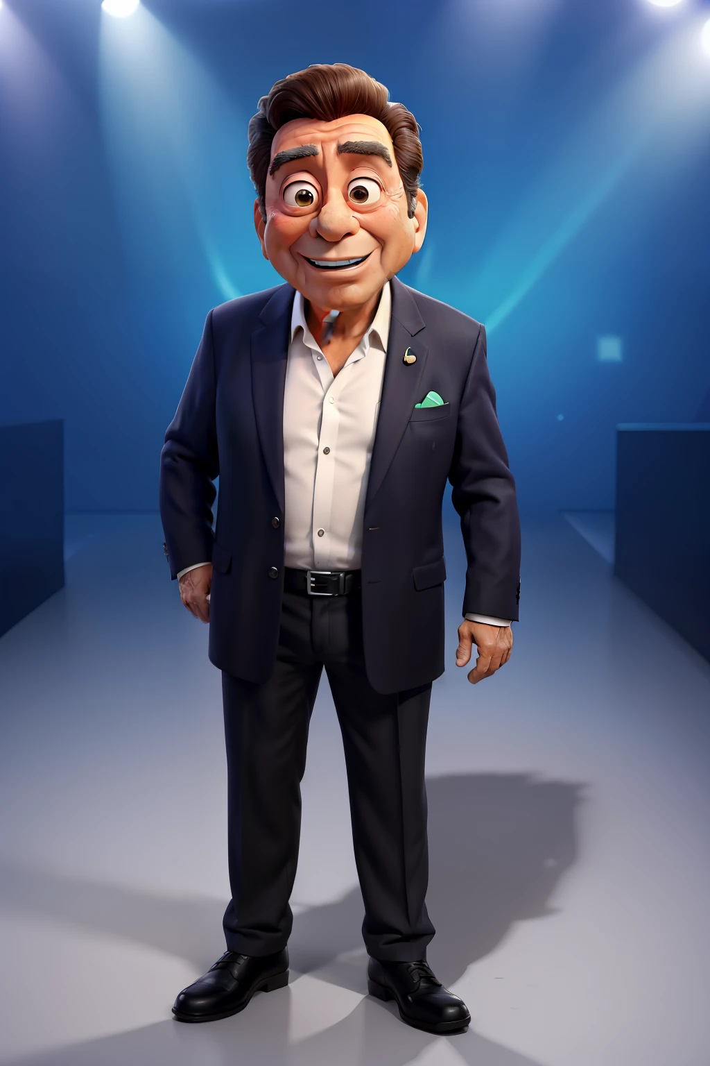 A cartoon man in a suit and tie standing in a spotlight - SeaArt AI