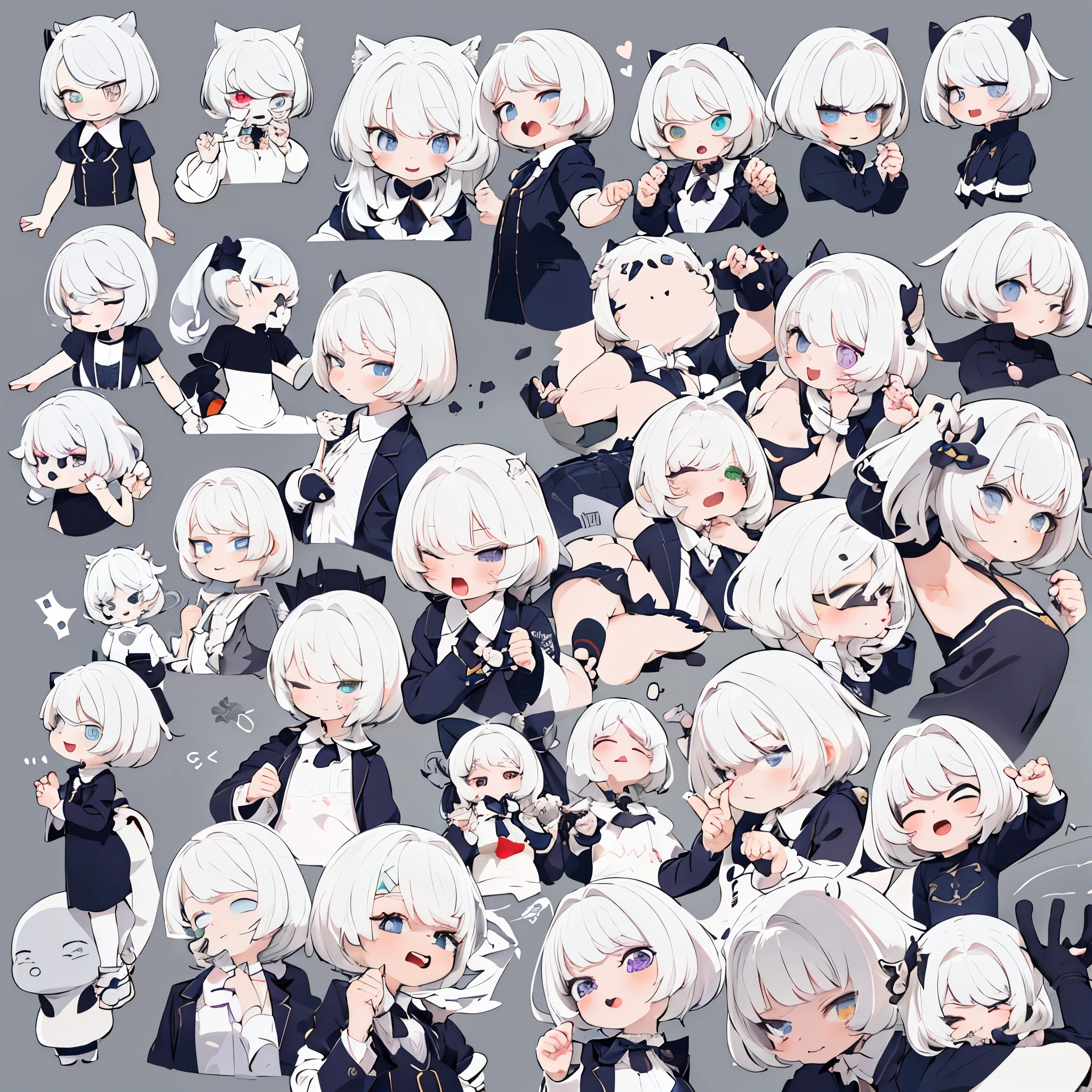 Anime character poses of a woman with white hair and black and white hair -  SeaArt AI