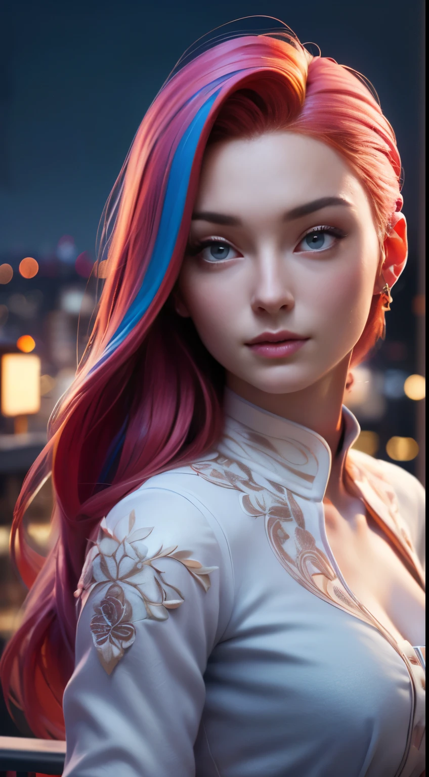 photo of Sophie Turner, RAW, beautiful woman, ((portrait)), ((detailed face:1.2)), ((detailed facial feature, detailed skin, clear skin), (perfect proportioned body), (wearing a colorful dress) (high detailed city environment, apartment balcony), (realistic photo, best quality, detailed), (8k wallpaper), (cinematic lighting, dramatic lighting) (sharp focus, intricate)