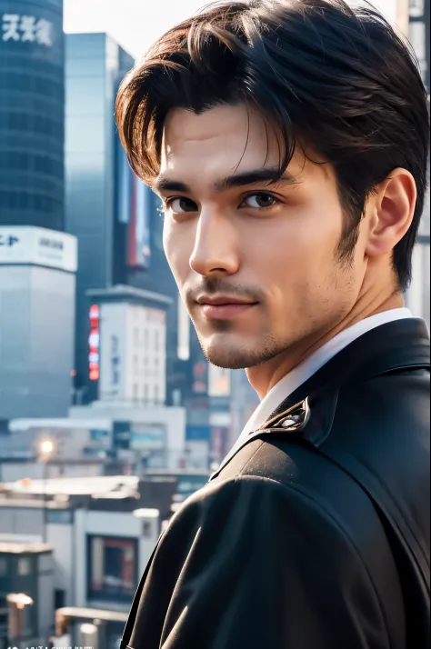 Photorealsitic, 8K full body poster, a handsome, a 25-year-old man, A charming expression, detailed face details, TOKYOcty, Wint...