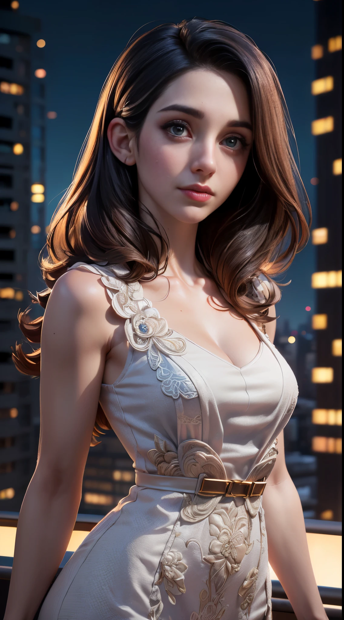 photo of Alison Brie, RAW, beautiful woman, ((portrait)), ((detailed face:1.2)), ((detailed facial feature, detailed skin, clear skin), (perfect proportioned body), (wearing a colorful dress) (high detailed city environment, apartment balcony), (realistic photo, best quality, detailed), (8k wallpaper), (cinematic lighting, dramatic lighting) (sharp focus, intricate)