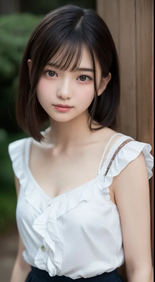 ssmile，ultimate beauty portrait、((glistning skin))、 15 year old beautiful girl、bright expression、()、(skirt with frills:1.5)、((Big eyes sparkling like gems))、Cardigan、Open your clothes、White transparent lace pantyhose、Glowing and radiant skin、(Medium hair)、...