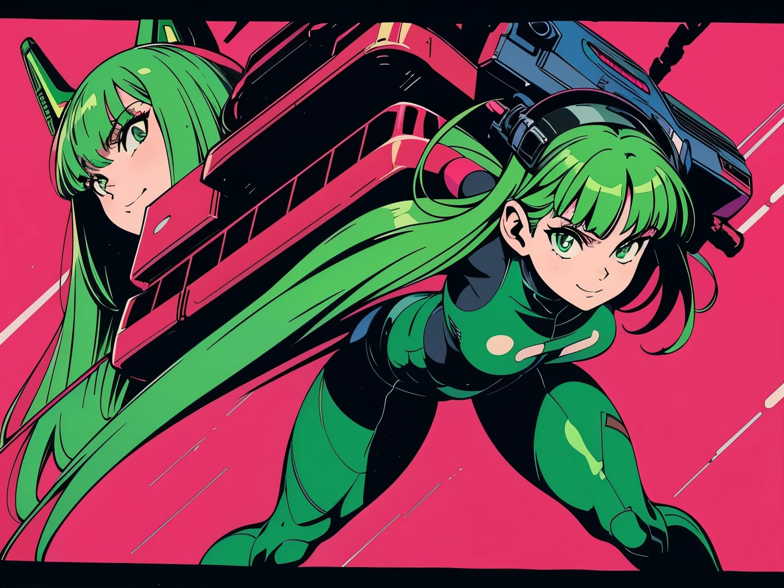 A close up of two anime characters with green hair - SeaArt AI