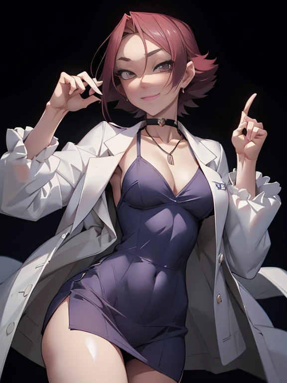 masutepiece, Hot Sho Quality)), absurderes, perfect anatomia, Te Takemor&#39;s smile), Necklace, Choker, dressig chest:1.3), Braless, defined abdomen, labcoat, Standing, Background of the Doctor's Office, Sexy Pose