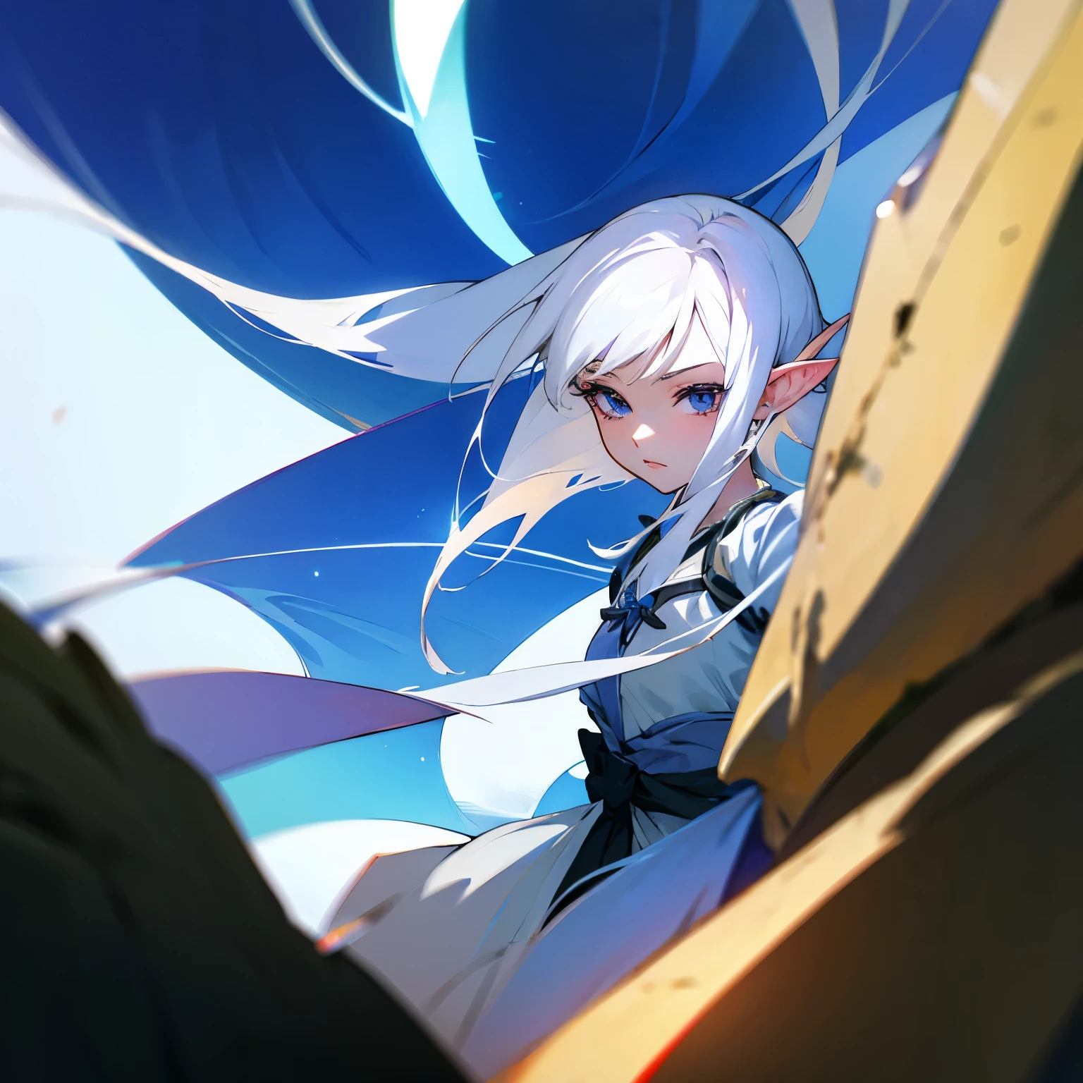 Freelen　white  hair　elvish　Gamine　anime illustrated