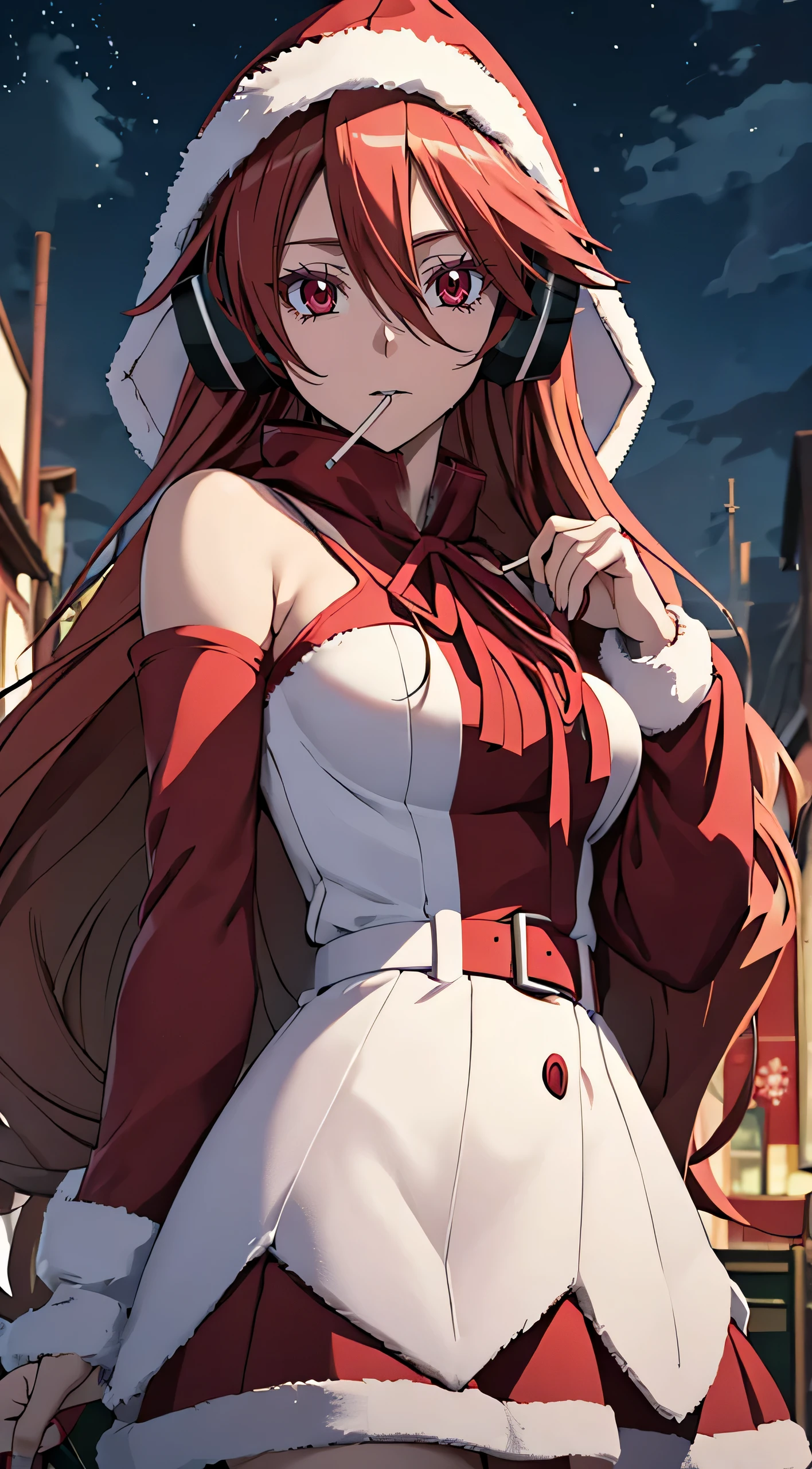 Anime girl in santa outfit with a backpack and a cell phone - SeaArt AI