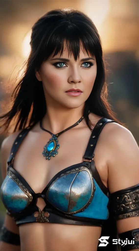 (best quality,Realistic),Xena,identical and perfect face,Olhos azuis claros,corpo perfeito,vivid colors,Detailed features,studio...