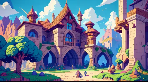 (best quality,4k,8k,highres,masterpiece:1.2),unique architecture, vibrant colors, stunning pixel art, magical atmosphere, detail...