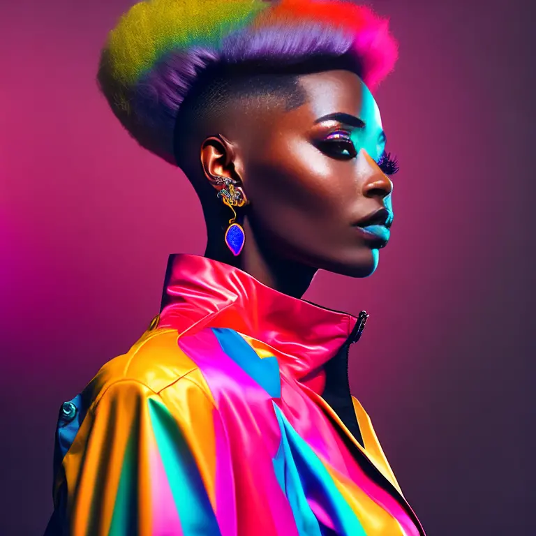 African women、eye glass, well-cut cone-shaped hair、A style with well shaved sides、It&#39;s a crazy style of 0&#39;s work., earri...