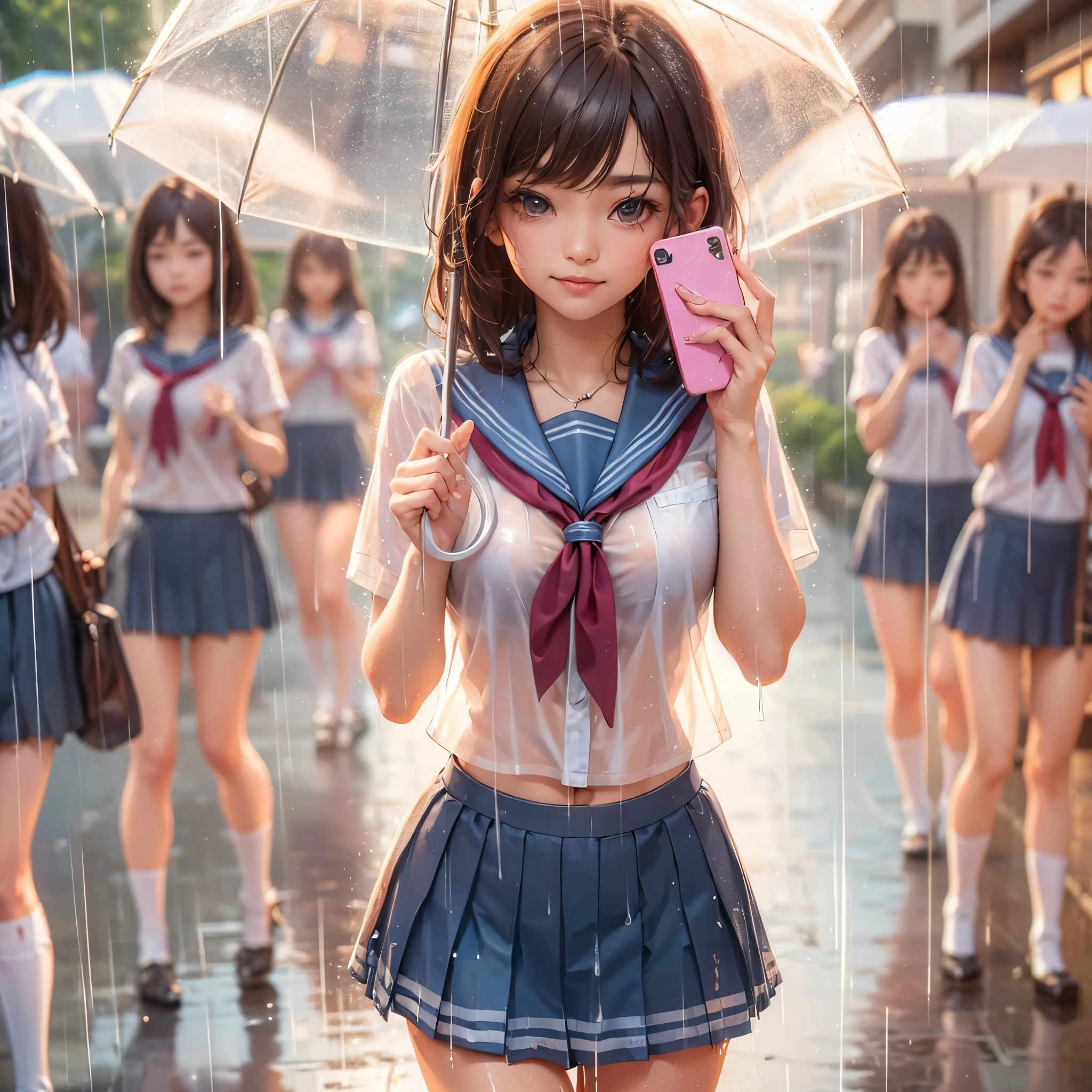 there is a woman with gigantic breast in a school uniform standing in the rain, wet shirt, see through, black bra, pretty girl standing in the rain, after rain and no girls, raining, girl wearing uniform, in the rain, anime thai girl, raining award winning photo, school girl, just after rain, raining!, at evening during rain, wet from rain, rainy wet, raining portrait, beautiful and smiling, masterpiece, best quality:1.2),,(8k,highres,RAW photo,realistic,photo-realistic:1.3),(detailed skin texture,detailed cloth texture,beautiful detailed face:1.25),professional lighting,photon mapping,beautiful soft light,radiosity,physically-based rendering,raytracing, model shoot style, model shoot style, (extremely detailed CG unity 8k wallpaper), full shot body photo of the most beautiful artwork in the world,