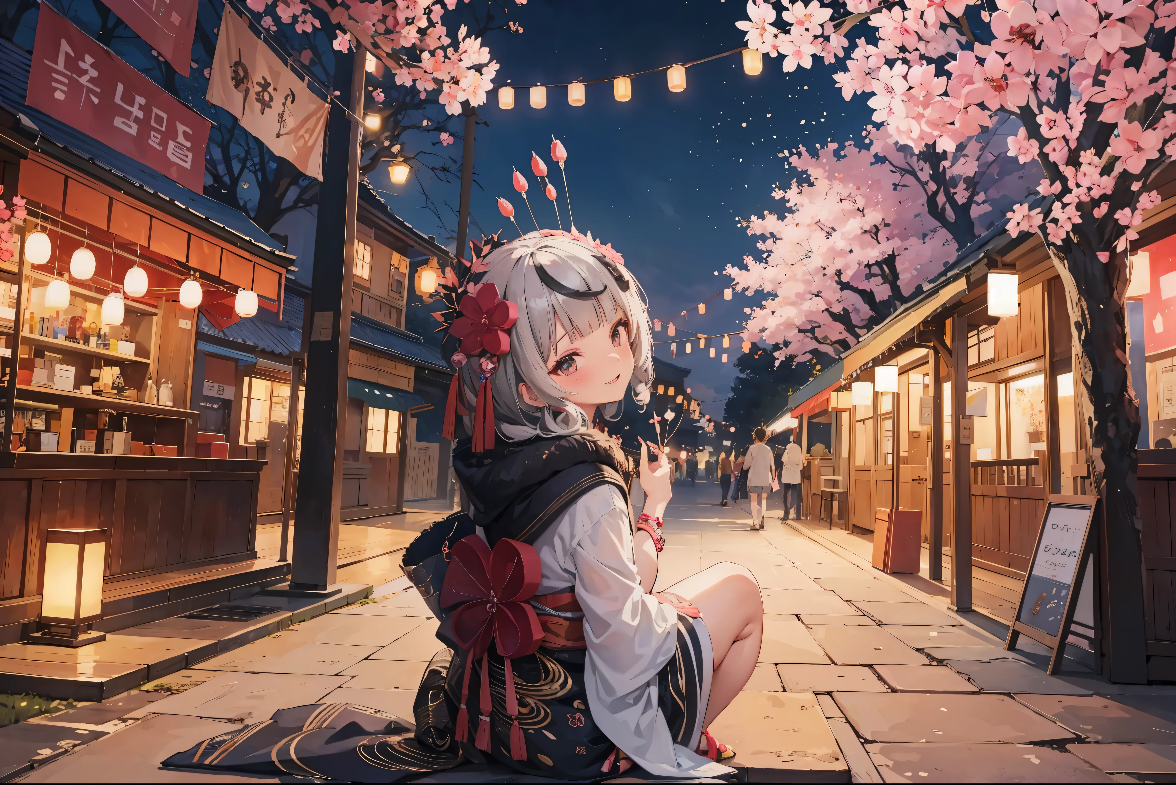 festival, nighttime, floralไฟ, floral, Cherry trees, very happy face, back