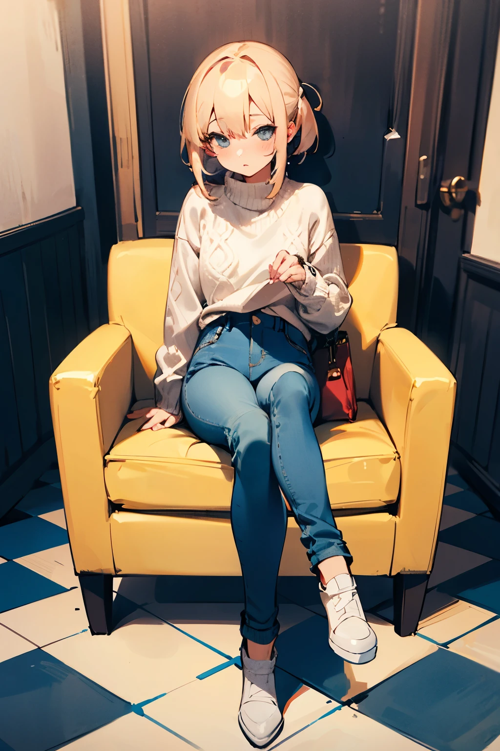 Anime girl sitting in a chair with a book in her lap - SeaArt AI