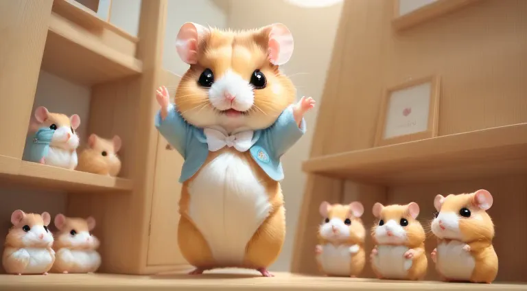 (hamster幼稚園),(dance),踊るhamster:chibi,kindergarteners,kindergarten background,children&#39;toys,wall decoration made by a child,c...