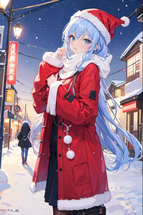Top image quality、1girl in、Winter clothes、sexy gradient hair、Winter clothes、Snow-covered street corner、Powder snow、snow cover、natta、Christmas