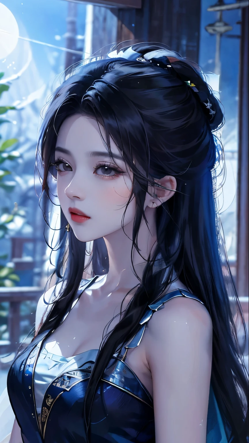 heroes&#39;A masterpiece in the style of ancient Wei Zi，Close-up of a woman with long black hair，Red dresistic，Antique rhyme，Exquisite epic character art，The delicate brushstrokes and depth of field in the picture make you immersed in the scene，rays of moonlight，natta，Liu Yifei,blueglow，sharp look，