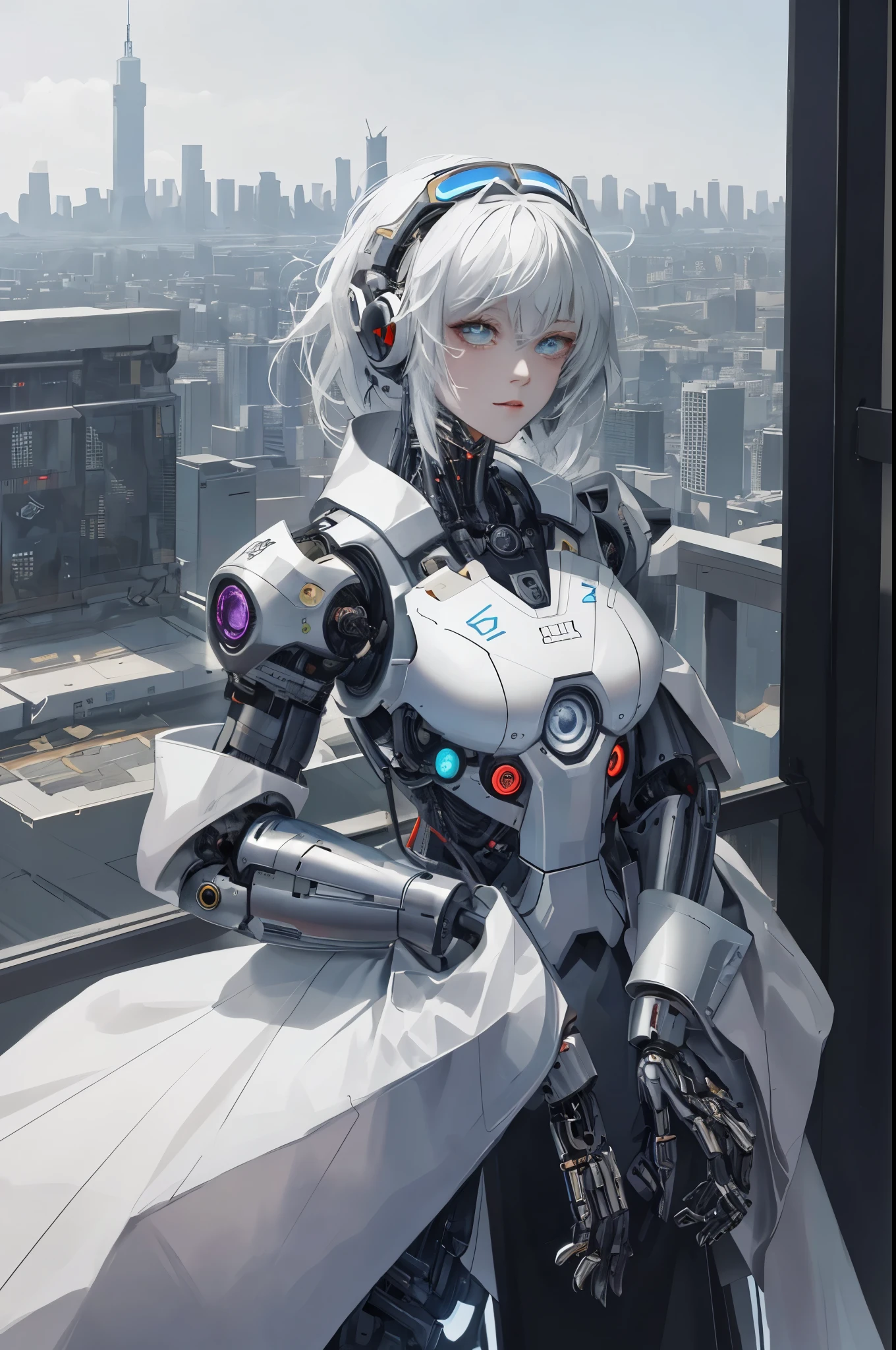 en cours d&#39;exécution， Personne cyborg々， chef-d&#39;œuvre， meilleure qualité， ultra - détaillé， éclaircissement， de plein fouet， sportrait， 1fille， robes droites， idole de la k-pop， （Gratte-ciel urbains ：1.6），debout sur tes pieds，tenant un long couteau