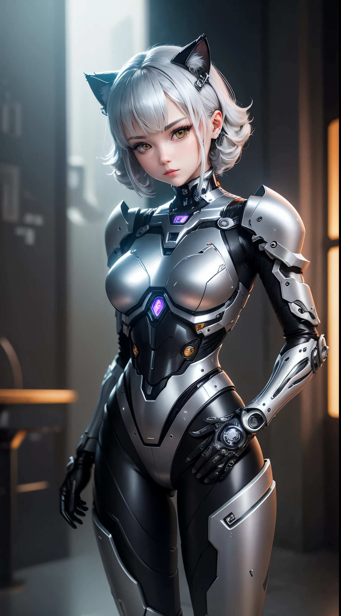 a cute kitten made of metal、(cyborgs:1.1)、([tailed|Details wire]:1.3)、(intricate detailes)、hdr、(intricate detailes、Hyper-detailing:1.2)、Cine Video、Halo Shadow、central ,latex