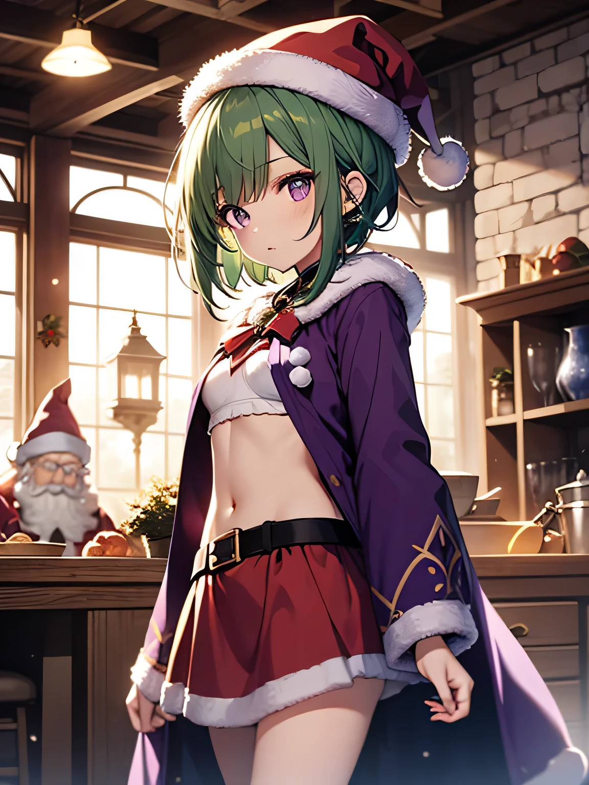 Anime girl in a santa outfit standing in a kitchen - SeaArt AI