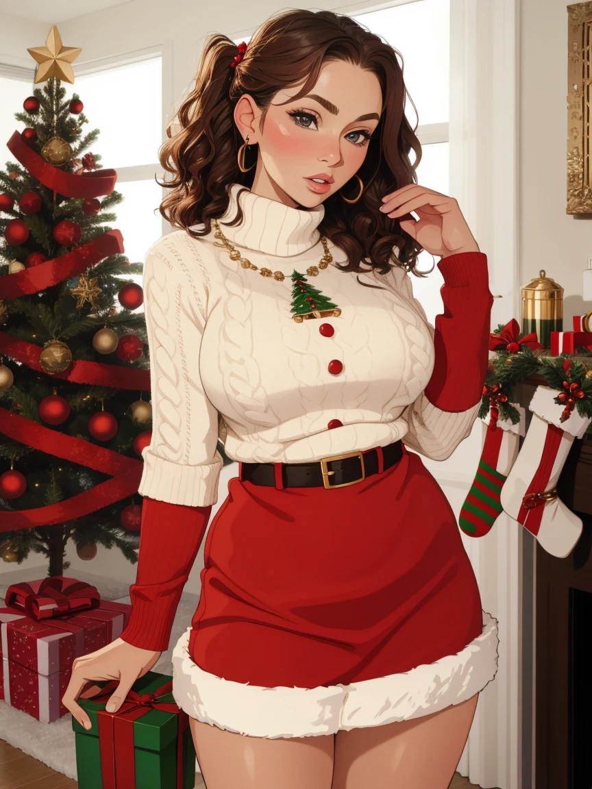 Christmas milf, brunette, santa outfit, standing sweater, sexy - SeaArt AI