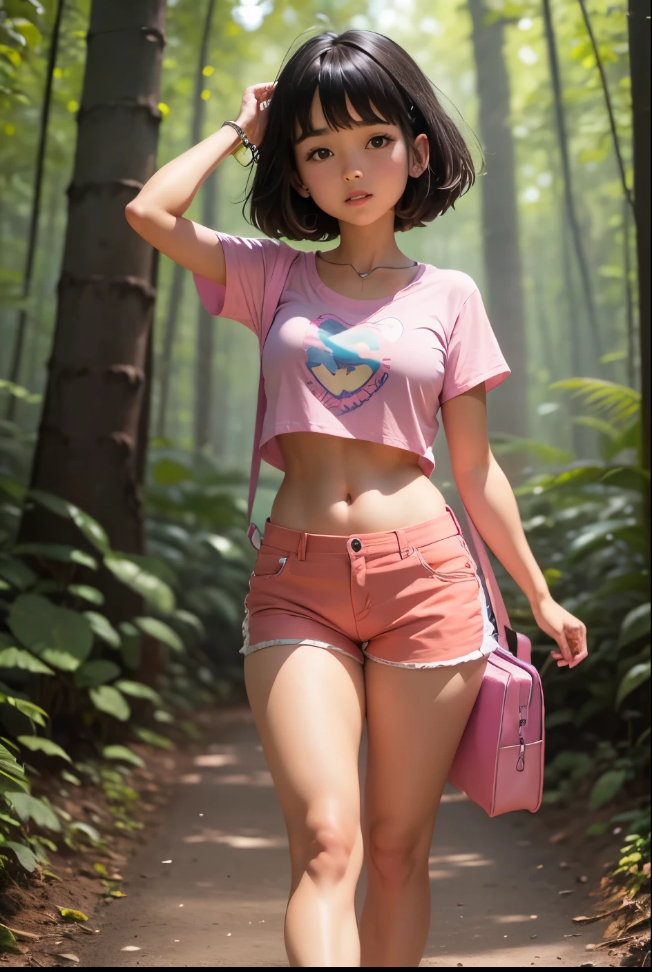 Arafed asian woman walking down a path in a forest SeaArt AI 