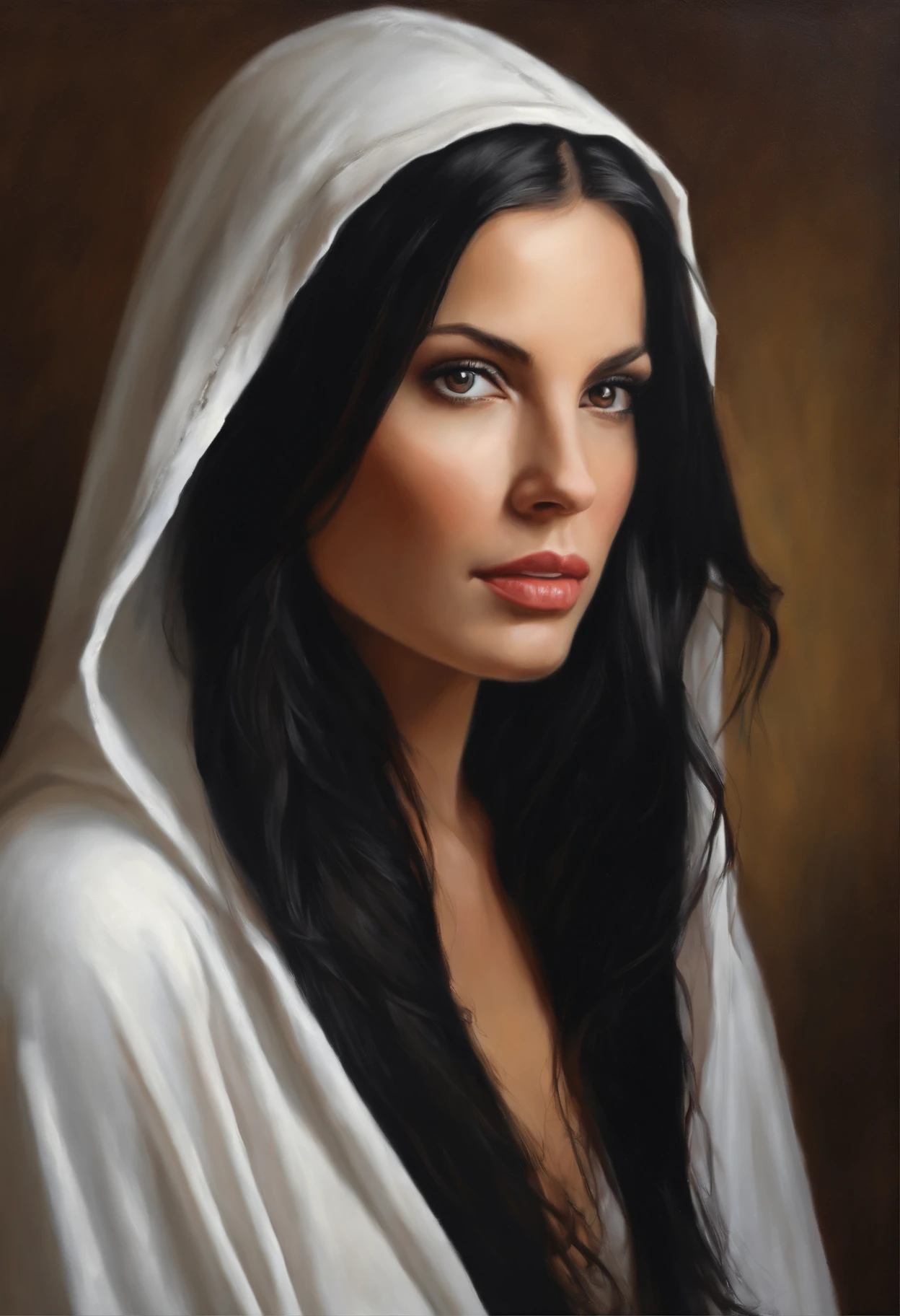 A painting of a woman in a white robe and a white hood - SeaArt AI