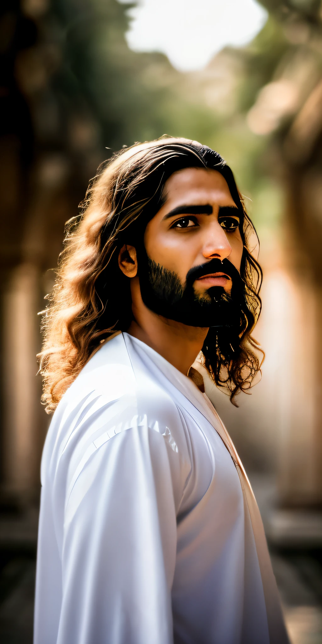 portrait of accurate Arab looking Jesus, cinematic lighting, depth of field, bokeh, realism, photorealistic, hyperrealism, professional photography, uhd, dslr, hdr