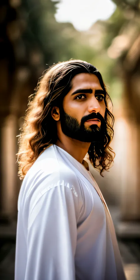 portrait of accurate Arab looking Jesus, cinematic lighting, depth of field, bokeh, realism, photorealistic, hyperrealism, profe...