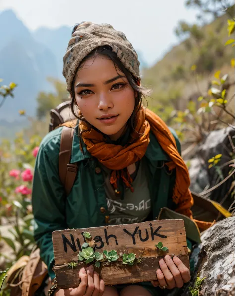 arafed woman large breast with a sign that says, i am a tourist, young himalayan woman, beautiful young himalayan woman, beautif...