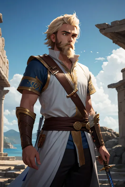 Geritias. A man with a short beard. Armed with a sword. blond hair. Odyssey&#39;s friend. Searching for Ulysses.