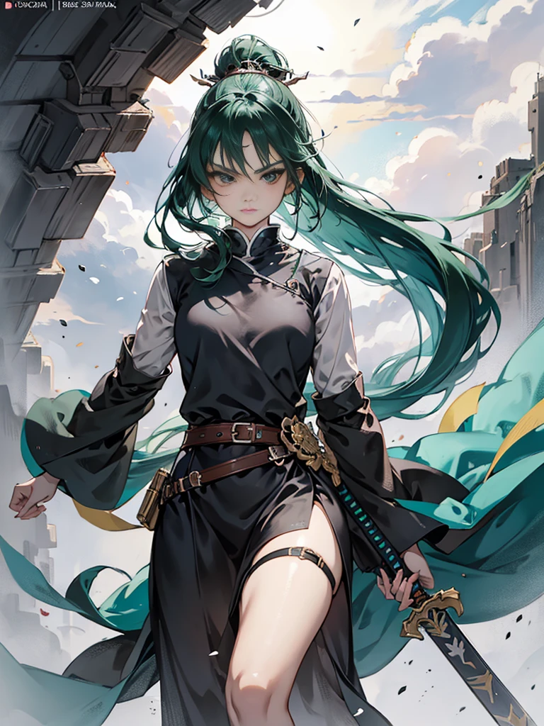 Anime character with green hair and green eyes holding a sword, Handsome guy in the art of slaying demons, Roronoa Solon, badass anime 8 k, detailed digital anime art, 4k manga wallpapers, Anime art wallpaper 8 K, Anime art wallpaper 4k, Anime art wallpaper 4k, Anime wallpaper 4k, Anime wallpaper 4k, clean and meticulous anime art