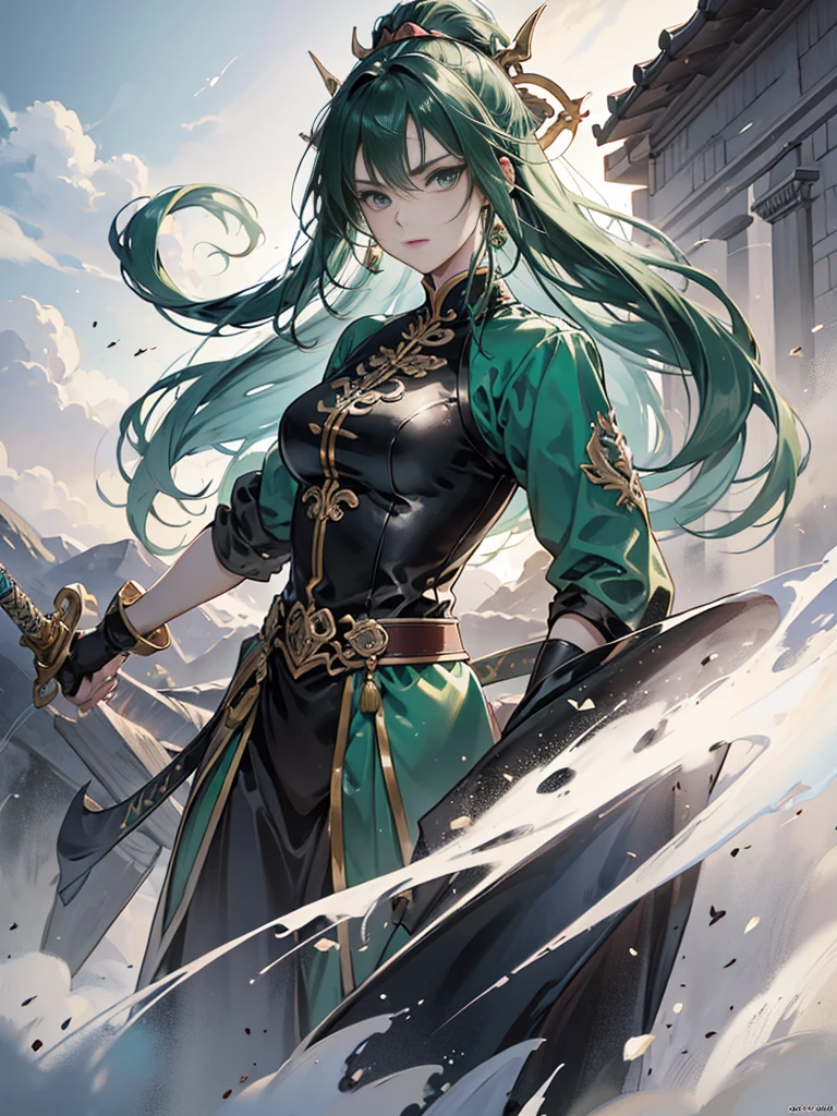 Anime character with green hair and green eyes holding a sword, Handsome guy in the art of slaying demons, Roronoa Solon, badass anime 8 k, detailed digital anime art, 4k manga wallpapers, Anime art wallpaper 8 K, Anime art wallpaper 4k, Anime art wallpaper 4k, Anime wallpaper 4k, Anime wallpaper 4k, clean and meticulous anime art