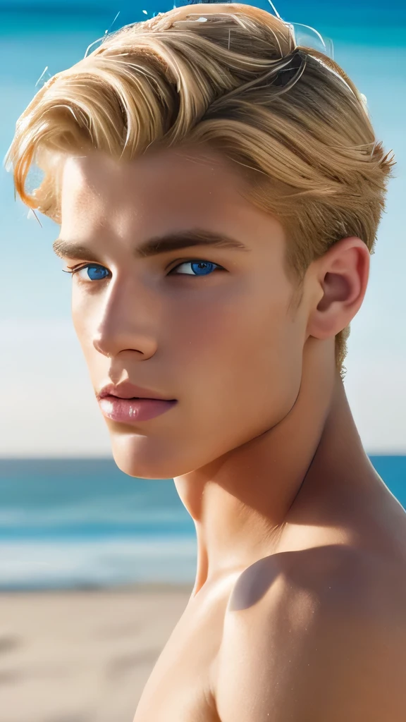 The portrait of a handsome young man, blond hair, Anatomy of the Greek god., Greek supermodel, playa, Photo realism, cinematiclight, photo session, shirt, Norse, Anatomical Perfection, fine facial features, European, adolescent, Focus boy, golden ratio, Attractive young man, idolmaster