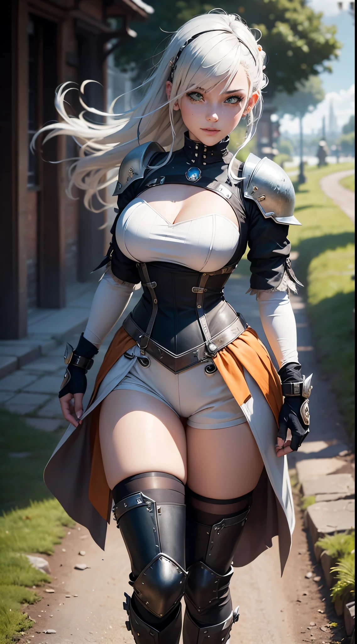 A woman in a cosplay outfit is walking down a path - SeaArt AI