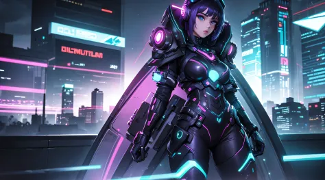 mujer hermosa , estililo cyber punk en la ciudad