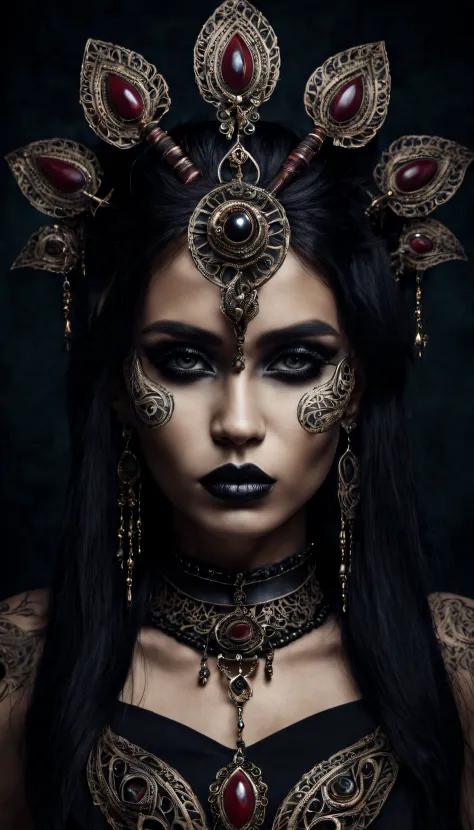 gothic style beautiful tribal women portait . dark, mysterious, haunting, dramatic, ornate, detailed