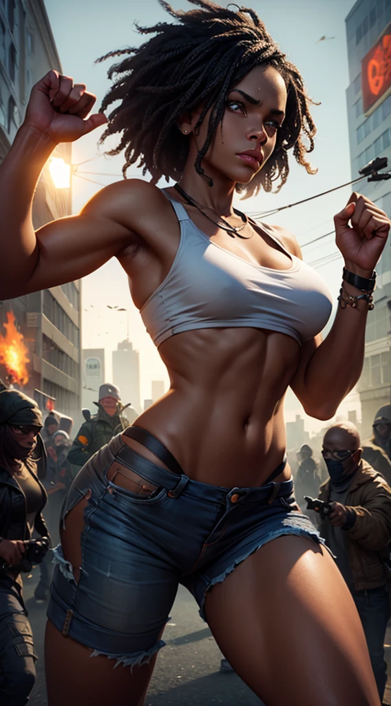 African American woman, fighting zombies