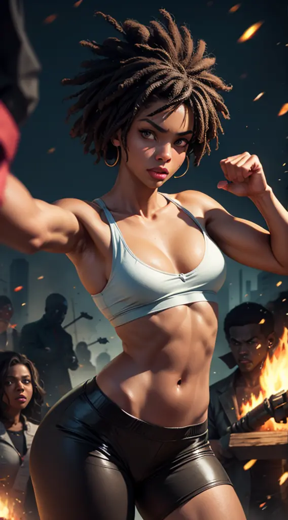 African American woman, fighting zombies