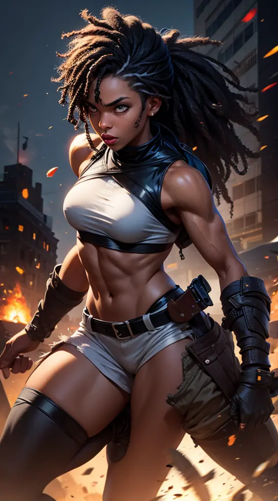 African American woman, fighting zombies