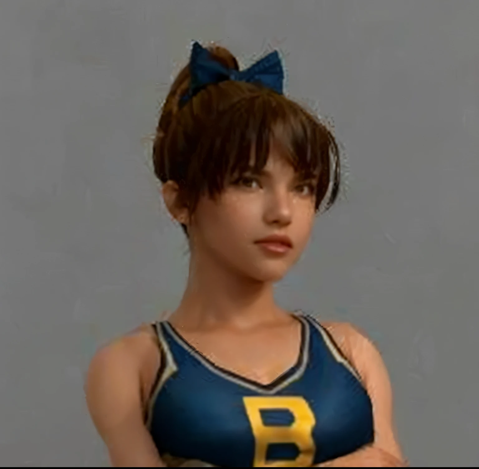 A close up of a person wearing a cheer uniform with a bow - SeaArt AI