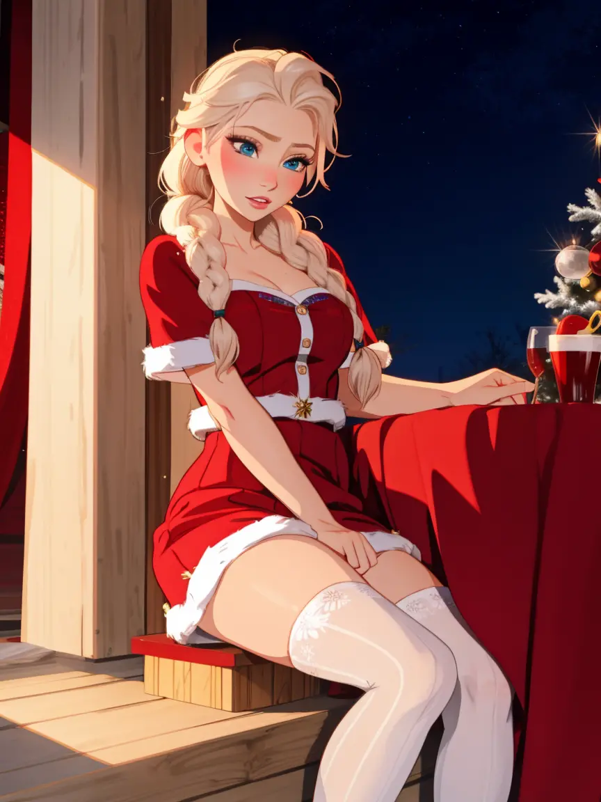 elsa, christmas, single braid, santa outfit