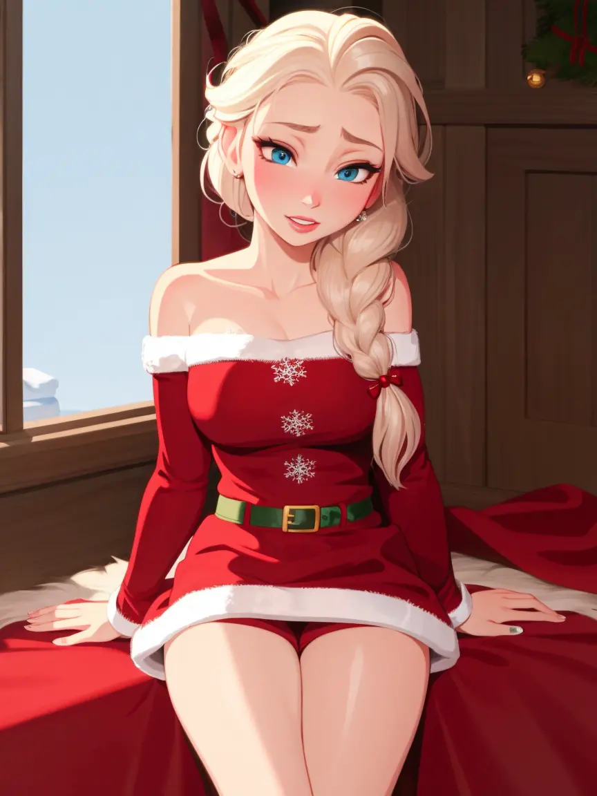 elsa, christmas, single braid, santa outfit