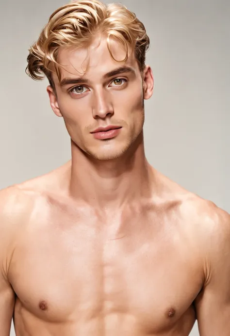 A male model with blonde hair and golden akin - SeaArt AI