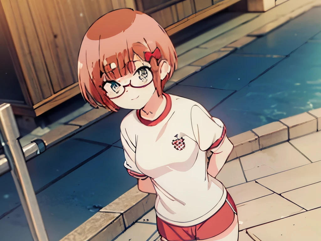((masterpiece)), ((best quality)), (ultra-detailed), anime style, a cute girl, 1girl, solo, gym shorts00, ((beautiful eyes))0, smile