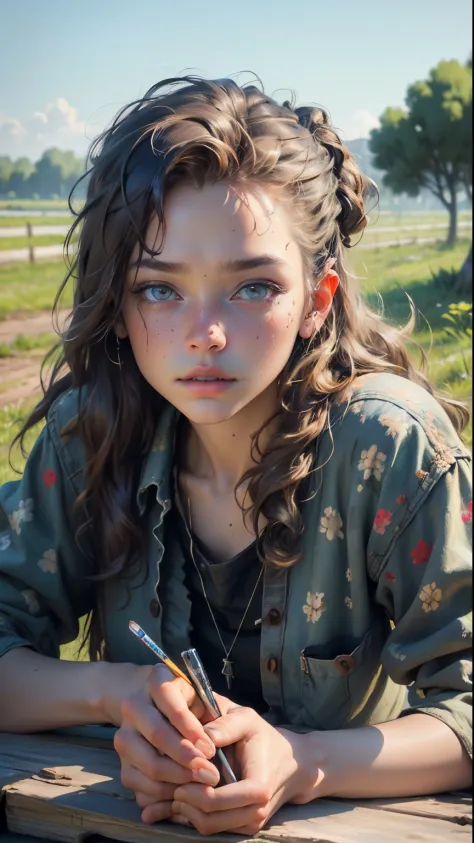 (best quality,4k,highres,masterpiece:1.2), ultra-detailed, realistic:1.37, beggar, worn-out clothes, dirty face, detailed eyes and lips, lying on a grassy field, natural lighting, vivid colors, oil painting style