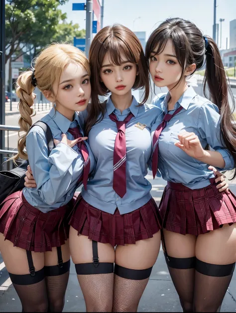 3 gil,in school uniform,The large,A high resolution,hyper realisitc, hyper-detailing